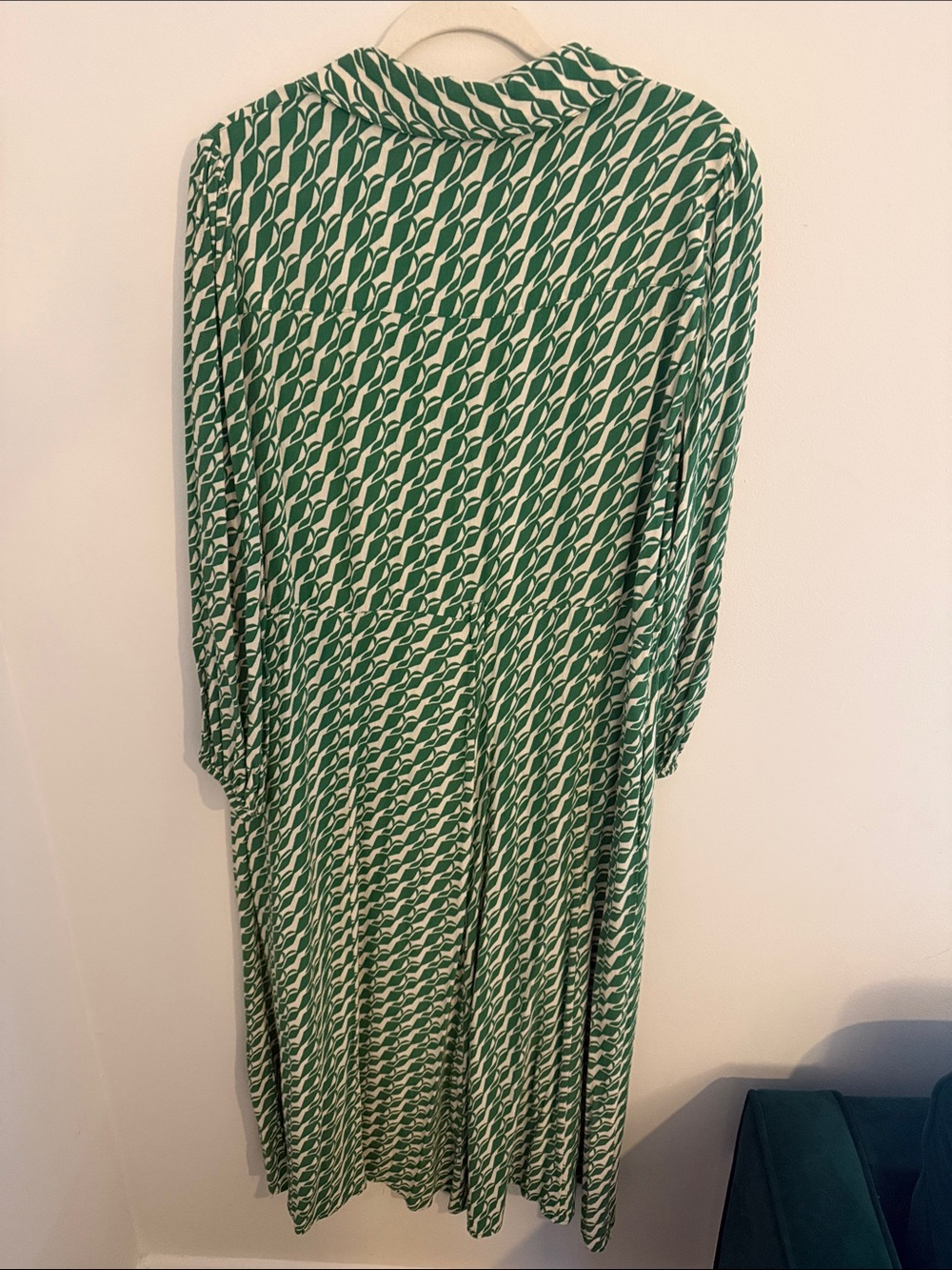 Zara Green White Geometric Print Midi Shirt Dress Collared Button Front Size XXL - Picture 4 of 8